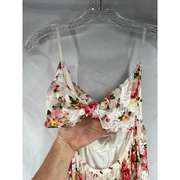 Flowy Lace Back Bow Dress Floral Strapless Mini Dress Beach Cover X-Large Day - Picture 6 of 8